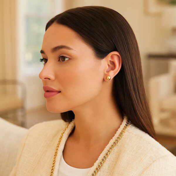 14k Yellow Gold Spherical Stud Earrings (8mm) - alternate view 2