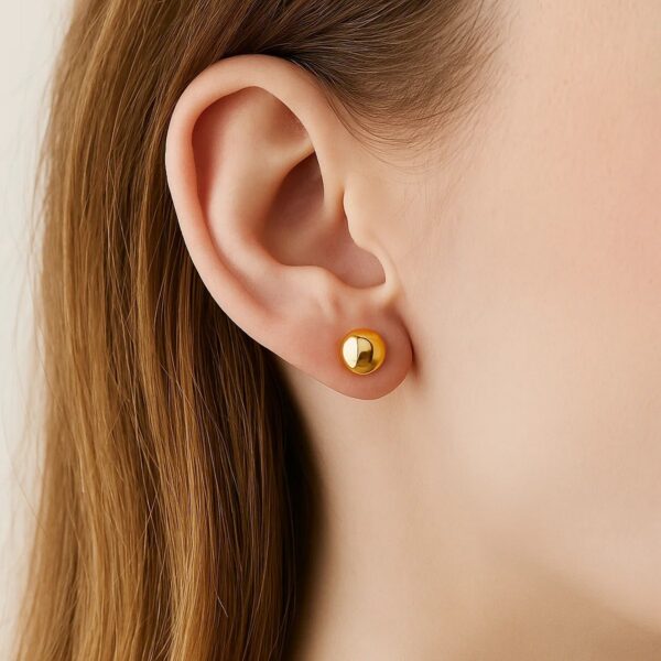14k Yellow Gold Spherical Stud Earrings (8mm) - alternate view 4