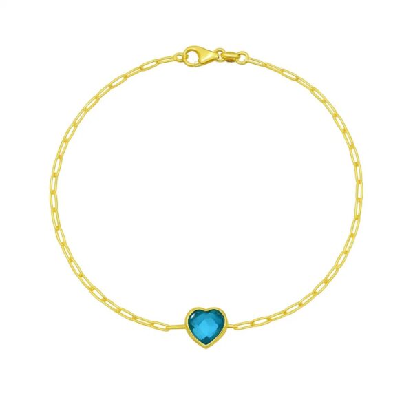 14K Yellow Gold Blue Topaz Heart Bracelet (1.50 mm) - alternate view 2