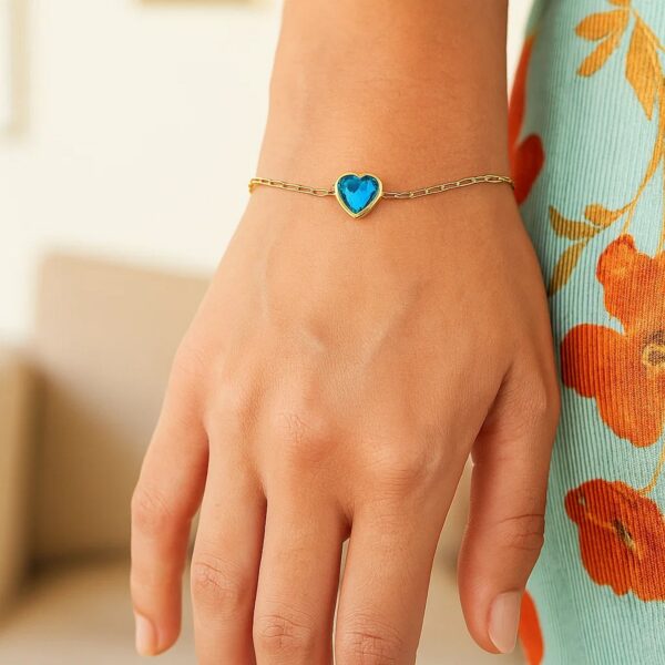 14K Yellow Gold Blue Topaz Heart Bracelet (1.50 mm) - alternate view 3