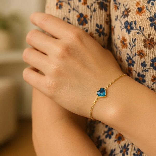 14K Yellow Gold Blue Topaz Heart Bracelet (1.50 mm) - alternate view 4