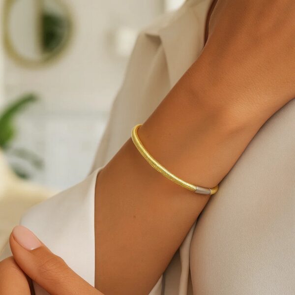 Sterling Silver Gold Plated Basketweave Stretch Bangle - alternate view 4