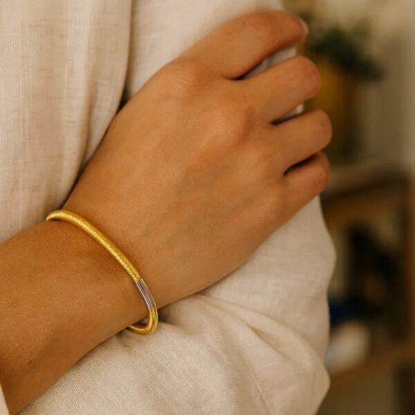 Sterling Silver Gold Plated Basketweave Stretch Bangle - alternate view 5