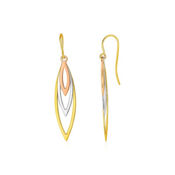 Tri-Tone Graduated Open Marquise Earrings in 10k Yellow, White, and Rose Gold - Tri-Color Gold