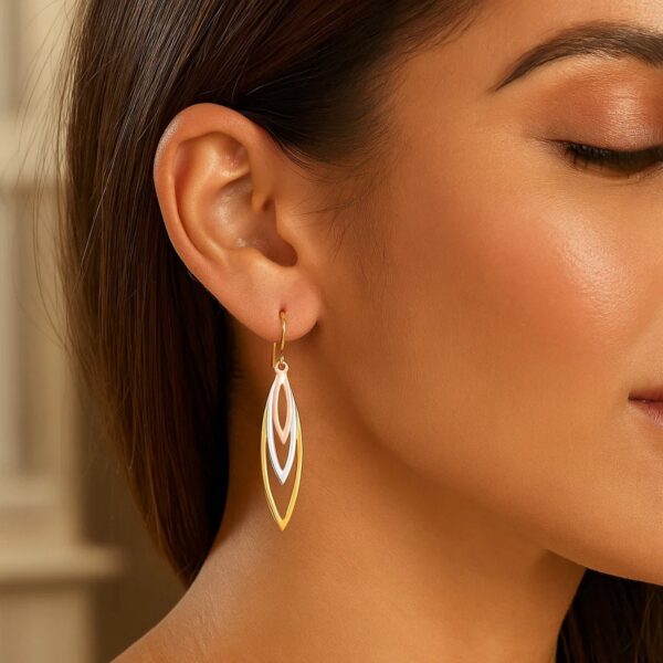 Tri-Tone Graduated Open Marquise Earrings in 10k Yellow, White, and Rose Gold - Tri-Color Gold - alternate view 3