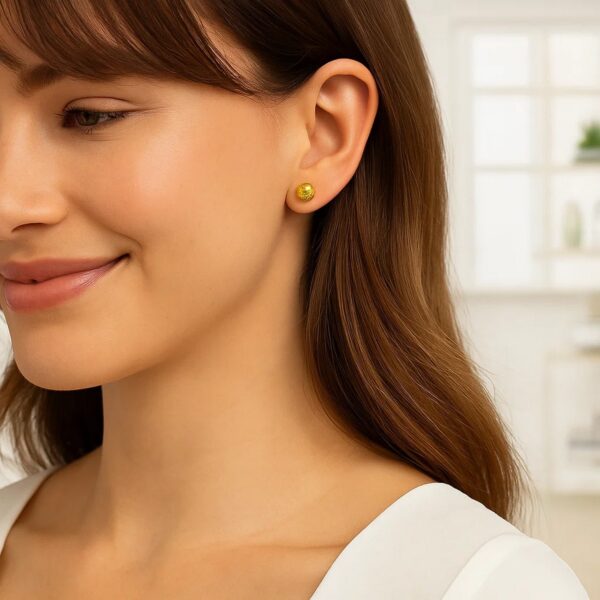 14k Yellow Gold Ball Earrings with Crystal Cut Texture(5mm) - alternate view 2