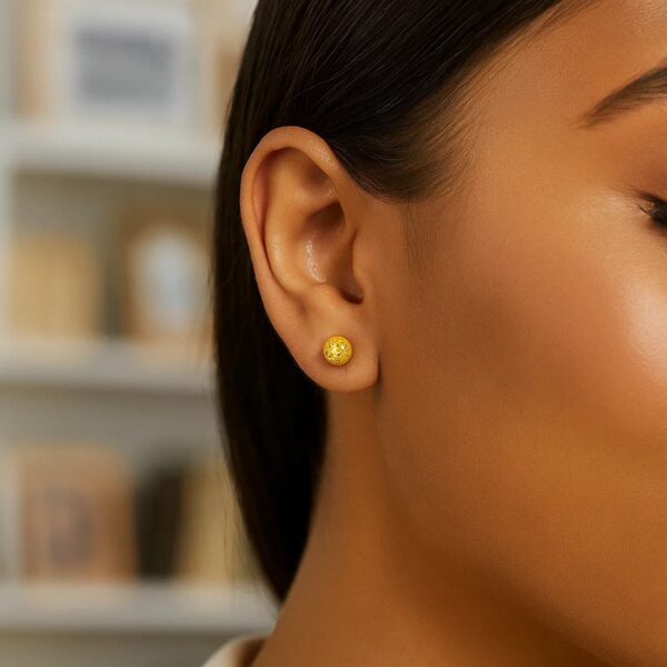 14k Yellow Gold Ball Earrings with Crystal Cut Texture(5mm) - alternate view 3