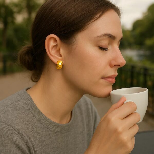 14k Yellow Gold Geometric Texture Earrings - alternate view 2