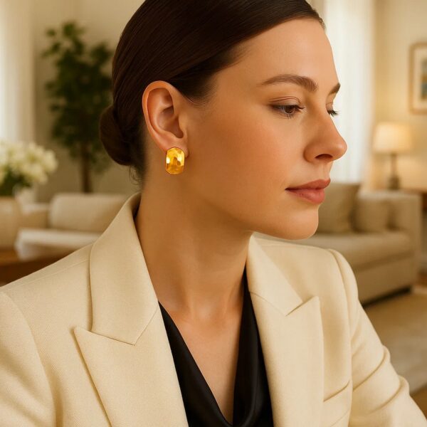 14k Yellow Gold Geometric Texture Earrings - alternate view 3