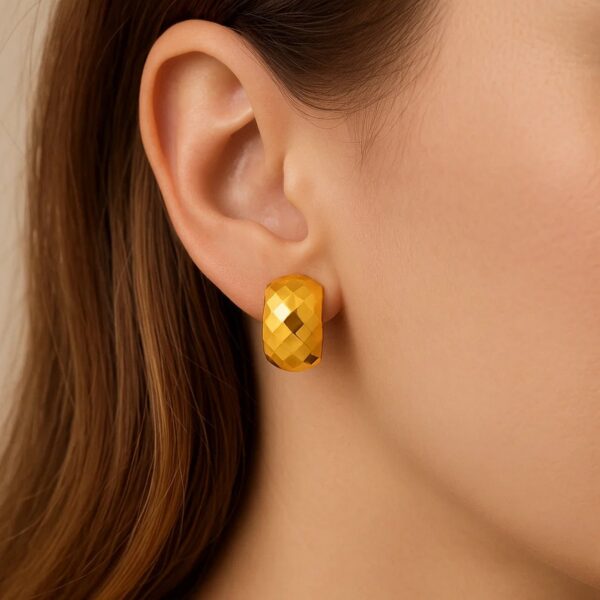 14k Yellow Gold Geometric Texture Earrings - alternate view 4