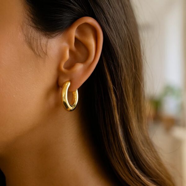 Medium Round Electroform Hoop Earrings in 14K Yellow Gold - alternate view 3