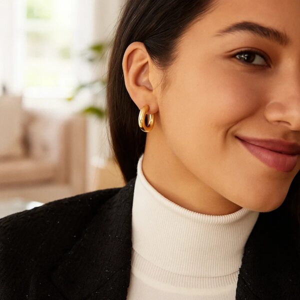 Medium Round Electroform Hoop Earrings in 14K Yellow Gold - alternate view 4