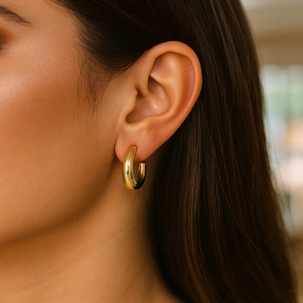 Puffy C Shaped Hoop Earrings in 14K Yellow Gold - alternate view 3