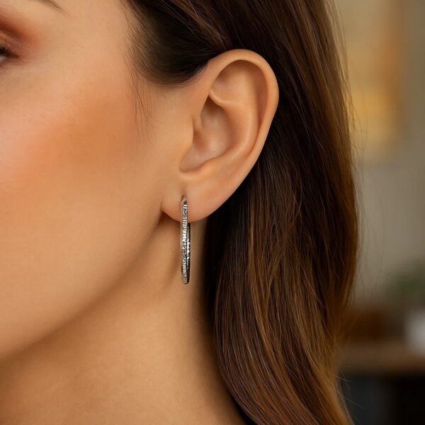 Sterling Silver Rhodium Plated Woven Style Polished Hoop Earrings(2x30mm) - alternate view 3