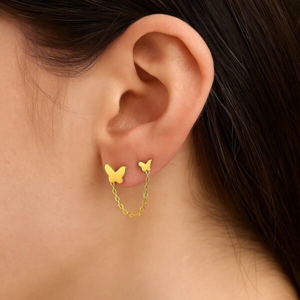 14k Yellow Gold Two Hole Post Earrings with Butterflies - alternate view 3
