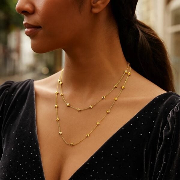14K Yellow Gold Pyramid Station Layered Necklace - alternate view 2