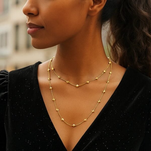 14K Yellow Gold Pyramid Station Layered Necklace - alternate view 3