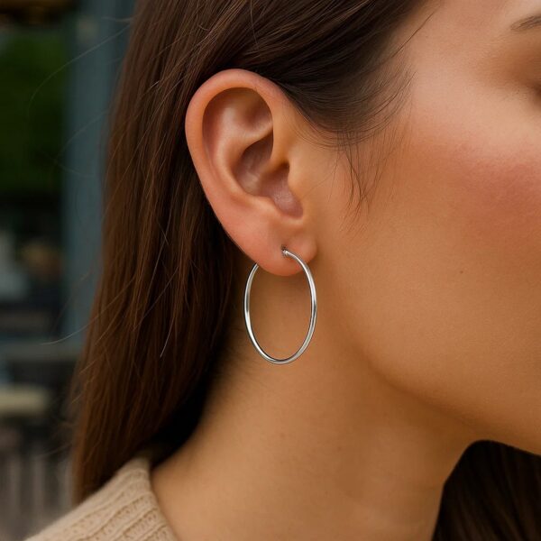 Sterling Silver Rhodium Plated Thin Large Polished Hoop Earrings (2x40mm) - alternate view 4