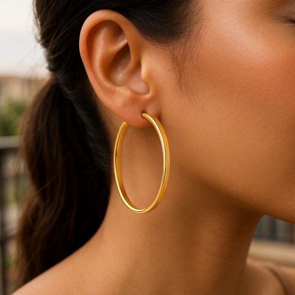 Large Wedding Hoop Earrings in 14K Yellow Gold - alternate view 4