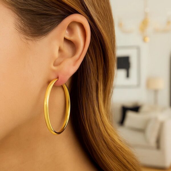 Large Wedding Hoop Earrings in 14K Yellow Gold - alternate view 5