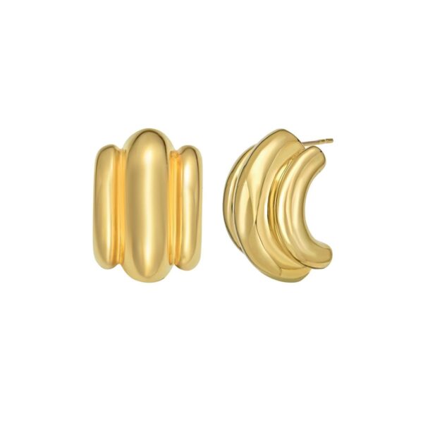 14K Yellow Gold Triple Bar Half Hoop Earrings - alternate view 2