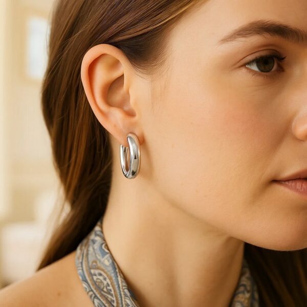 Sterling Silver Classic Round Hoop Earrings - alternate view 3