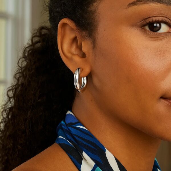 Sterling Silver Classic Round Hoop Earrings - alternate view 5