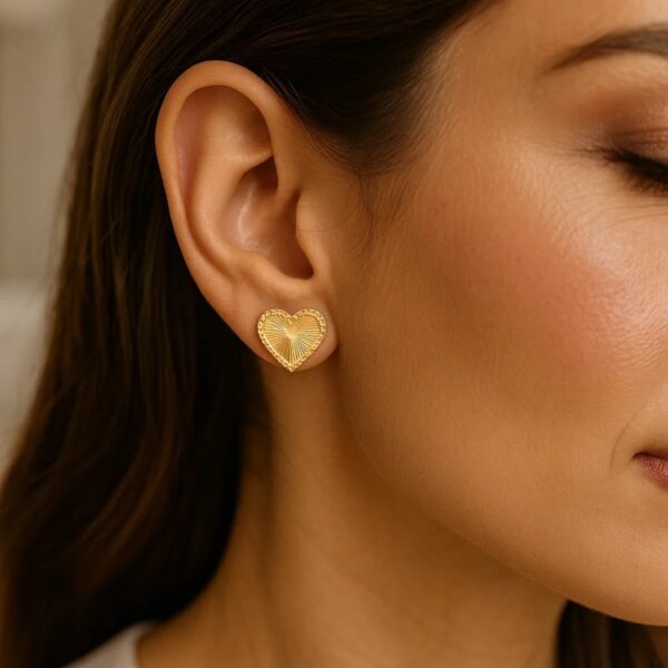14K Yellow Gold Radiating Heart Stud Earrings - alternate view 2