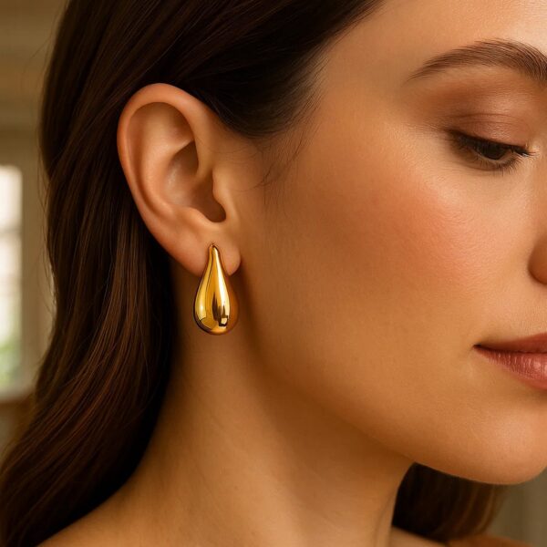 Large Raindrop Stud Earrings in 14K Yellow Gold - alternate view 4