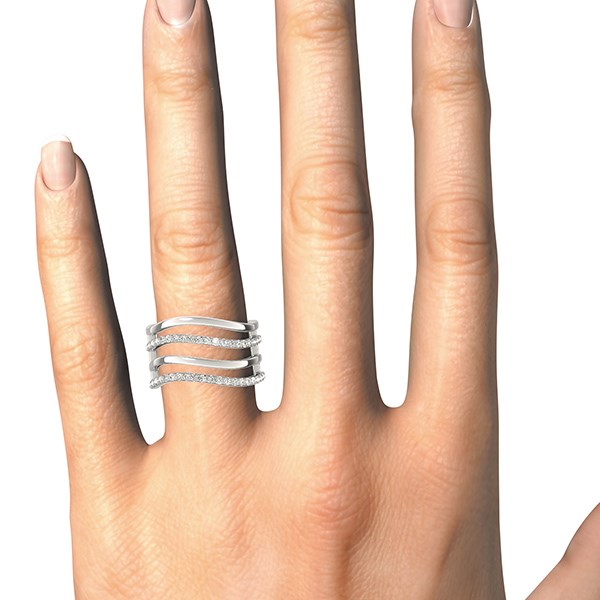 14k White Gold Multiple Band Design Ring with Diamonds (3/8 cttw) - alternate view 4