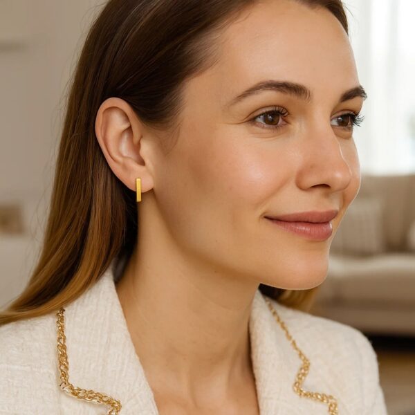 Bar Post Earrings in 14k Yellow Gold - alternate view 4