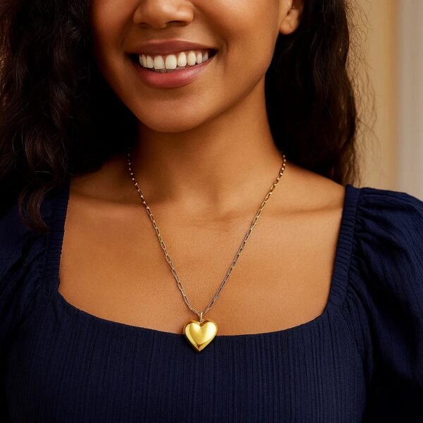 Sterling Silver Gold Plated Puffed Heart Pendant - alternate view 5