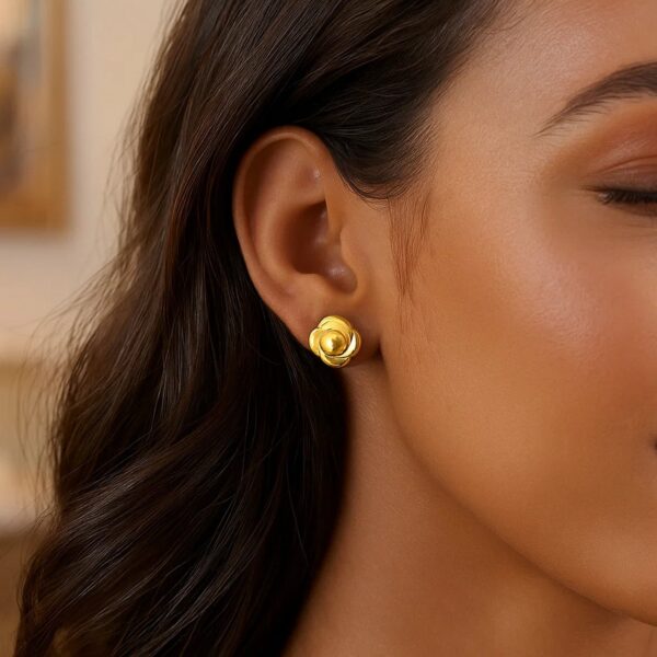 14K Yellow Gold Floral Stud Earrings - alternate view 2