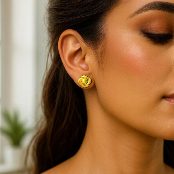 14K Yellow Gold Floral Stud Earrings - alternate view 3