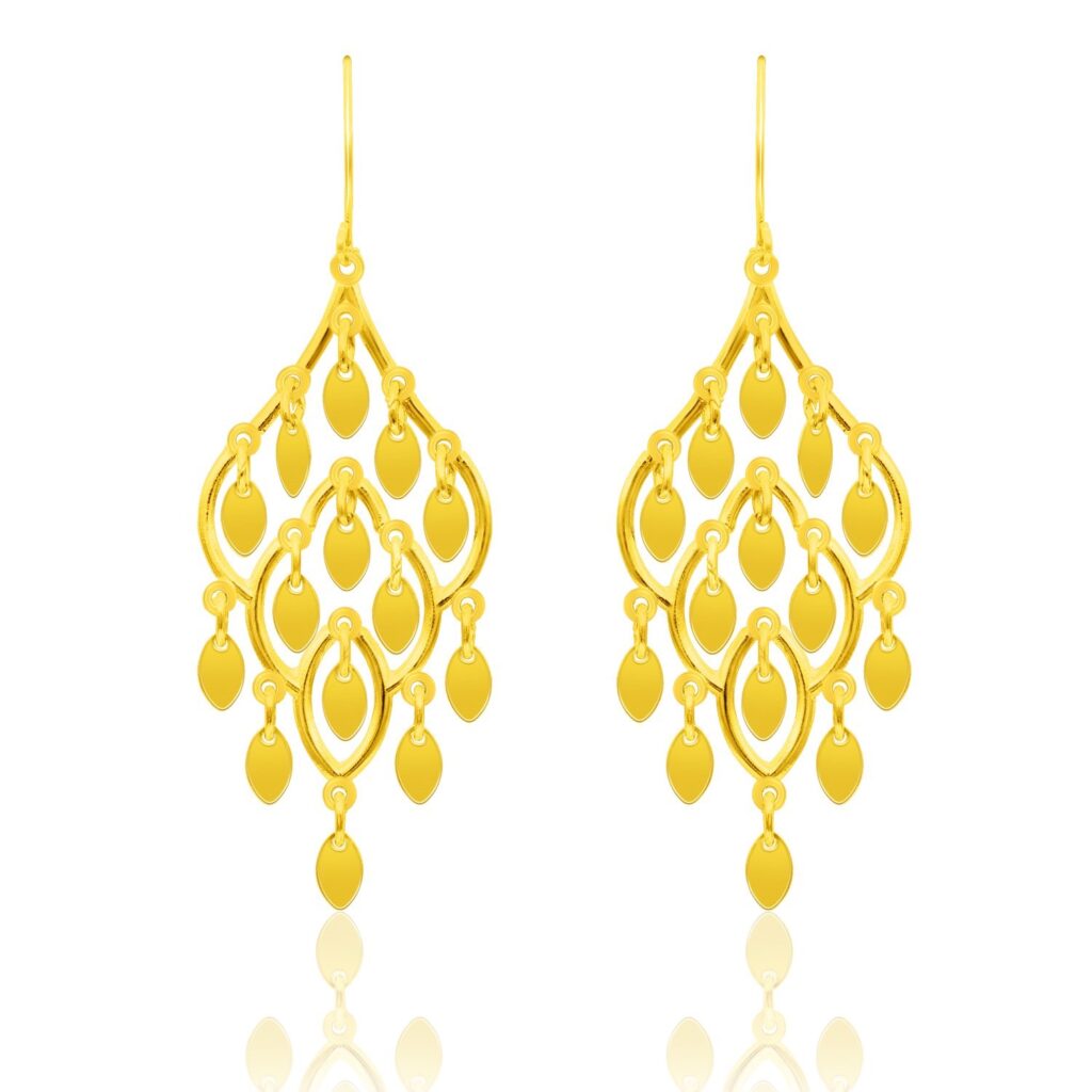 10k Yellow Gold Dangling Earrings with Marquise Sequins