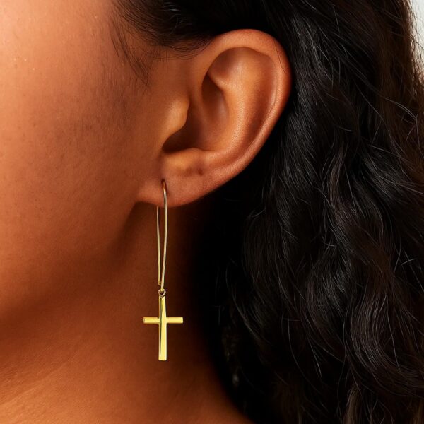 14k Yellow Gold Dangle Cross Earrings - alternate view 2