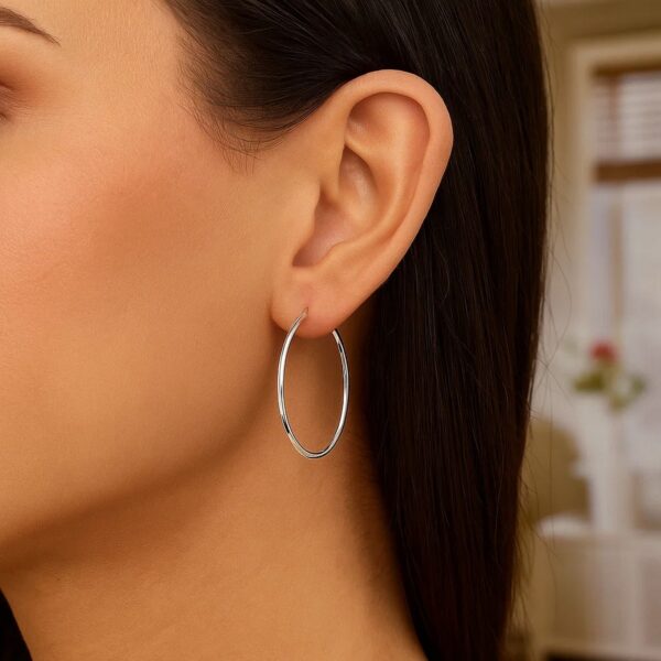 10k White Gold Polished Hoop Earrings (1.5x30mm) - alternate view 2