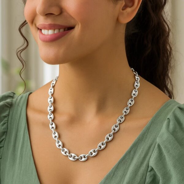 Sterling Silver Rhodium Plated Puffed Mariner Chain (9.20 mm) - alternate view 5