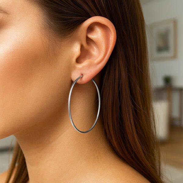 Sterling Silver Large Polished Round Hoop Earrings(60mm) - alternate view 2