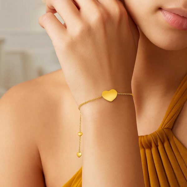 14k Yellow Gold Adjustable Heart Bracelet (0.90 mm) - alternate view 2