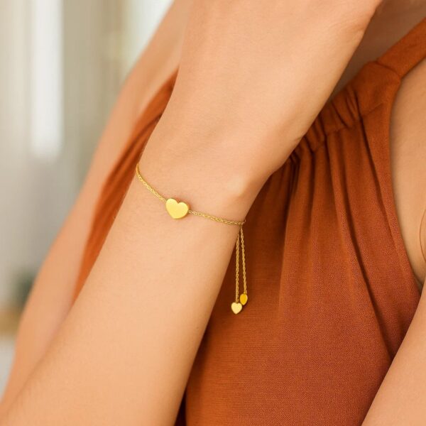 14k Yellow Gold Adjustable Heart Bracelet (0.90 mm) - alternate view 4