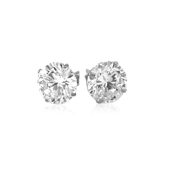 14k White Gold Round CZ Stud Earrings(8mm) - alternate view 2