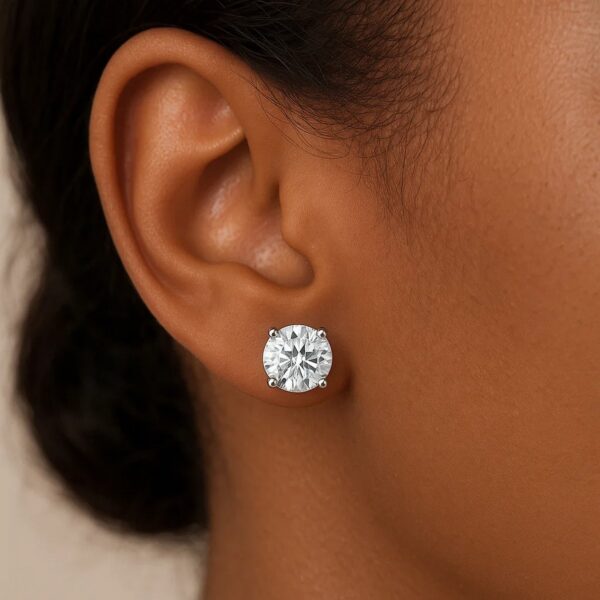 14k White Gold Round CZ Stud Earrings(8mm) - alternate view 4