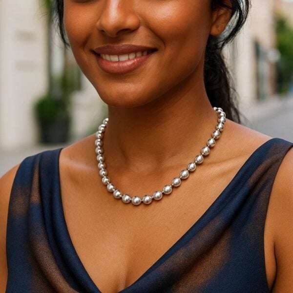 Sterling Silver Rhodium Plated Bold Bead Necklace - alternate view 4