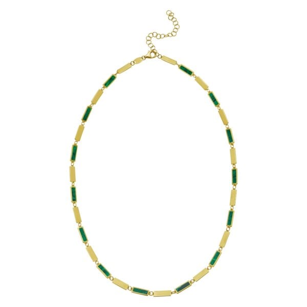 14K Yellow Gold Malachite Rectangle Links Necklace (3.50 mm) - alternate view 2