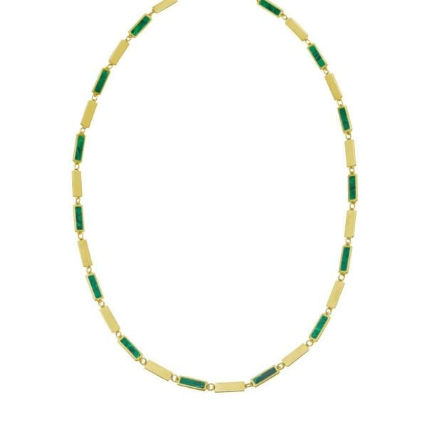 14K Yellow Gold Malachite Rectangle Links Necklace (3.50 mm) - alternate view 3