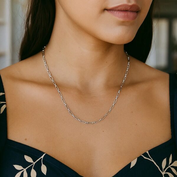 Sterling Silver Rhodium Plated Petite Alternating Paperclip Chain (2.30 mm) - alternate view 4