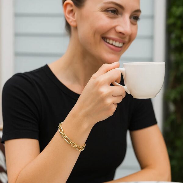 14k Yellow Gold Italian Alternating Paperclip Round Links Bracelet (8.00 mm) - alternate view 4