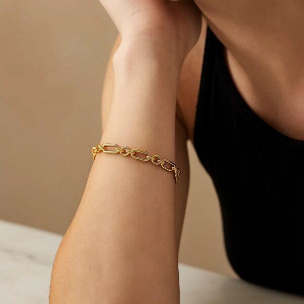 14k Yellow Gold Italian Alternating Paperclip Round Links Bracelet (8.00 mm) - alternate view 5