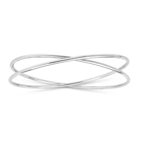 Sterling Silver Rhodium Plated Slip On Cross Over Bangle (11.10 mm) - alternate view 2